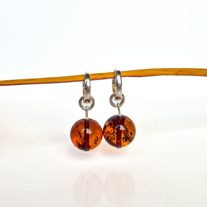 Silver 925 Earrings with Cognac Colour Baltic Amber "Sun Stories"