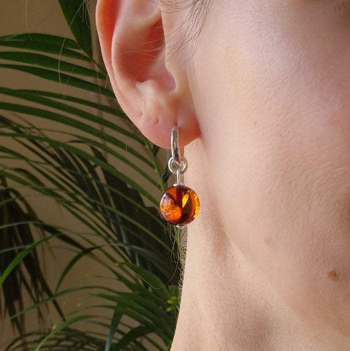 Silver 925 Earrings with Cognac Colour Baltic Amber "Sun Stories"