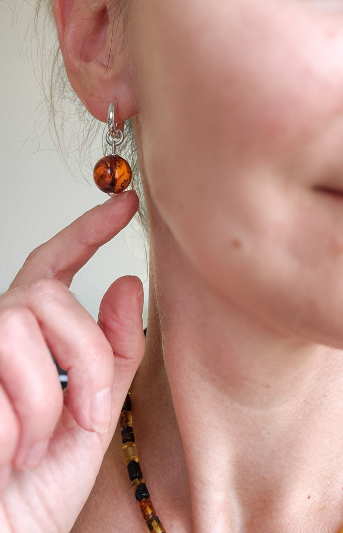 Silver 925 Earrings with Cognac Colour Baltic Amber "Sun Stories"