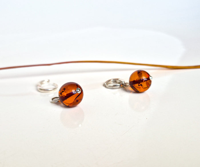 Silver 925 Earrings with Cognac Colour Baltic Amber "Sun Stories"