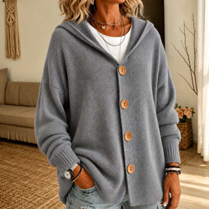 Wearbella – Hooded Waffle-Knit Button-Front Cardigan