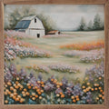 White Barn In Flower Field