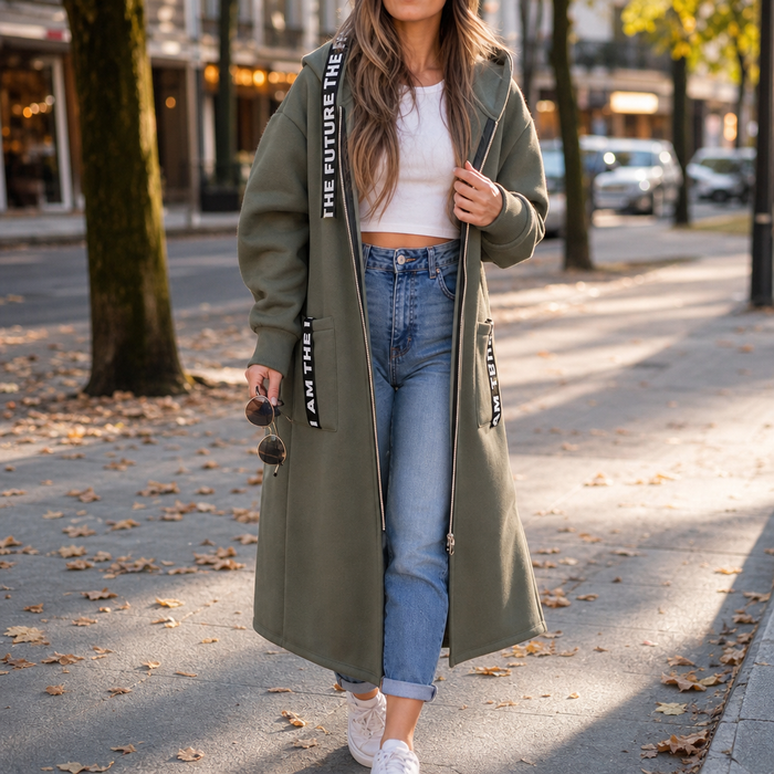 Wrapelle – Extra-Long Hooded Zip Jacket